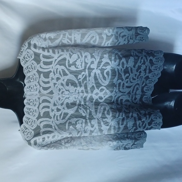 Meadow Rue Anthropologie Lace Ombré Blouse, gray, semi-sheer, SP - Picture 4 of 7